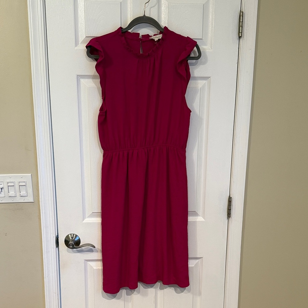 Magenta Ruffle Sleeve Midi Dress